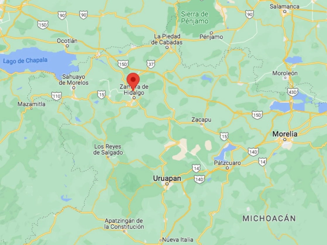 Once personas fueron agredidas a balazos en la localidad de La Rinconada, municipio de Zamora, con saldo de un adolescente muerto y una niña herida. Imagen tomada de Google Maps