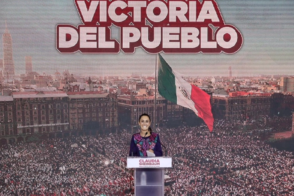 Mensaje de Claudia Sheinbaum en la Ciudad de México, el 3 de junio de 2024. Foto Marco Peláez