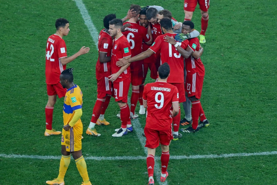 Los jugadores del Bayern celebran su victoria ante Tigres en la final del Mundial de Clubes, el 11 de febrero de 2021. Foto Afp
