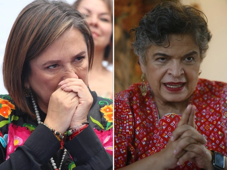 Xóchitl Gálvez y Beatriz Paredes, aspirantes panista y priísta a la candidatura presidencial del Frente Amplio por México. Foto María Luisa Severiano y José Antonio López / Archivo