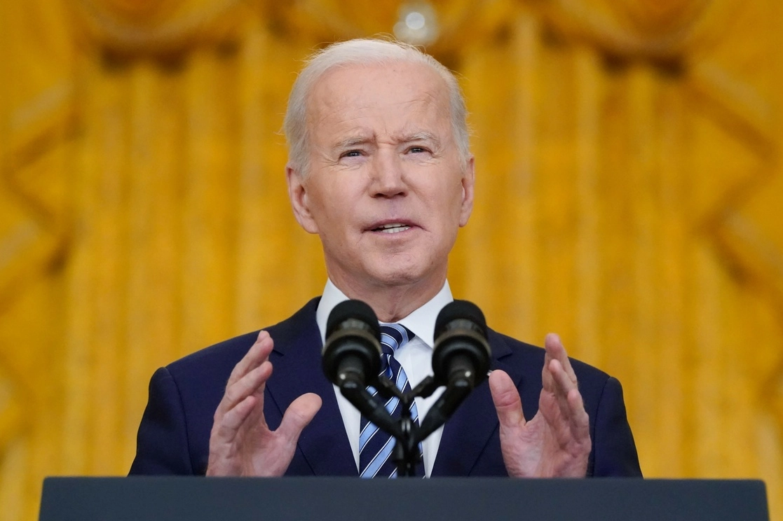 El presidente estadunidense Joe Bide durante su conferencia sobre la invasión de Rusia a Ucrania en la Casa Blanca, en Washington, D.C. el 24 de febrero de 2022. Foro Ap