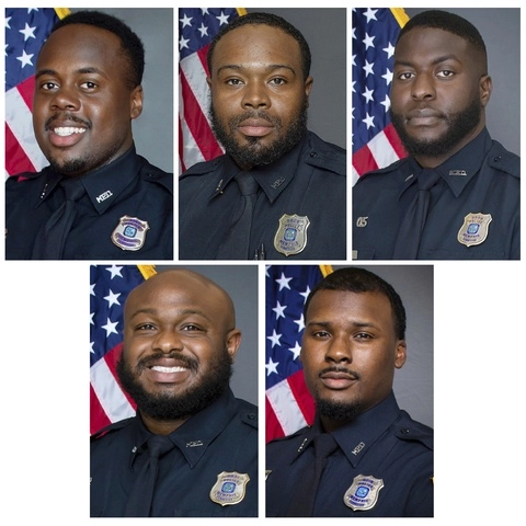 Los cinco ex policías de Memphis fueron acusados ​​de asesinato en segundo grado por el arresto y la muerte de Tire Nichols. Foto Afp
