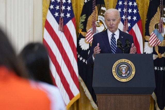 El presidente estadunidense Joe Biden, durante la conferencia de hoy en la Casa Blanca. Foto Ap 