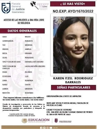 Ficha de búsqueda de la joven de 26 años.