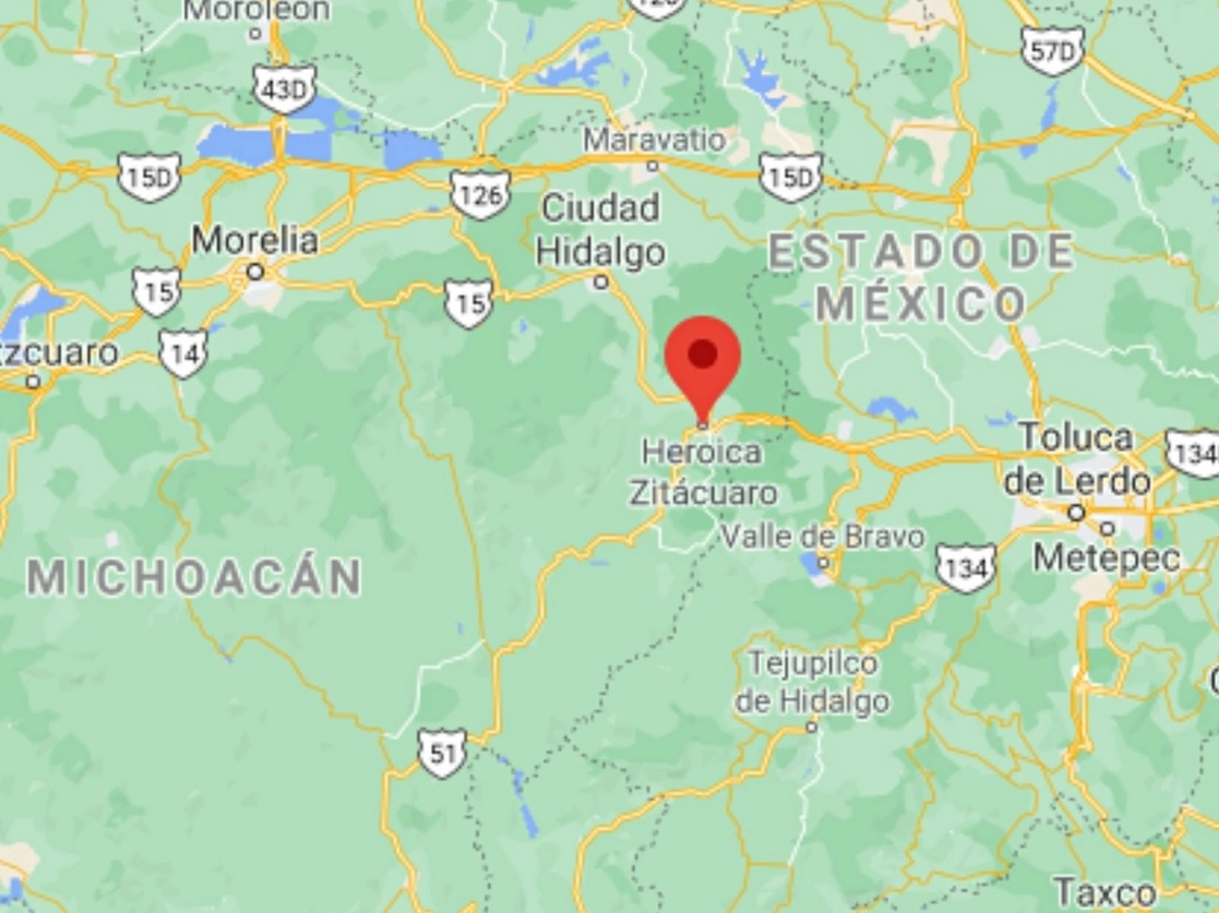 Pobladores de Crescencio Morales, Francisco Serrato, El Carpintero y Donaciano Ojeda, municipio de Zitácuaro, bloquearon la carretera hacia Toluca para exigir a autoridades seguridad esa área boscosa, que aseguran está bajo amenazas de la delincuencia. Imagen tomada de Google Maps