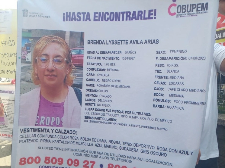 Brenda Lyssette de 36 años fue vista por última vez en la colonia Cerro del Tejolote, en Ixtapaluca, Edomex. Foto ‘La Jornada’