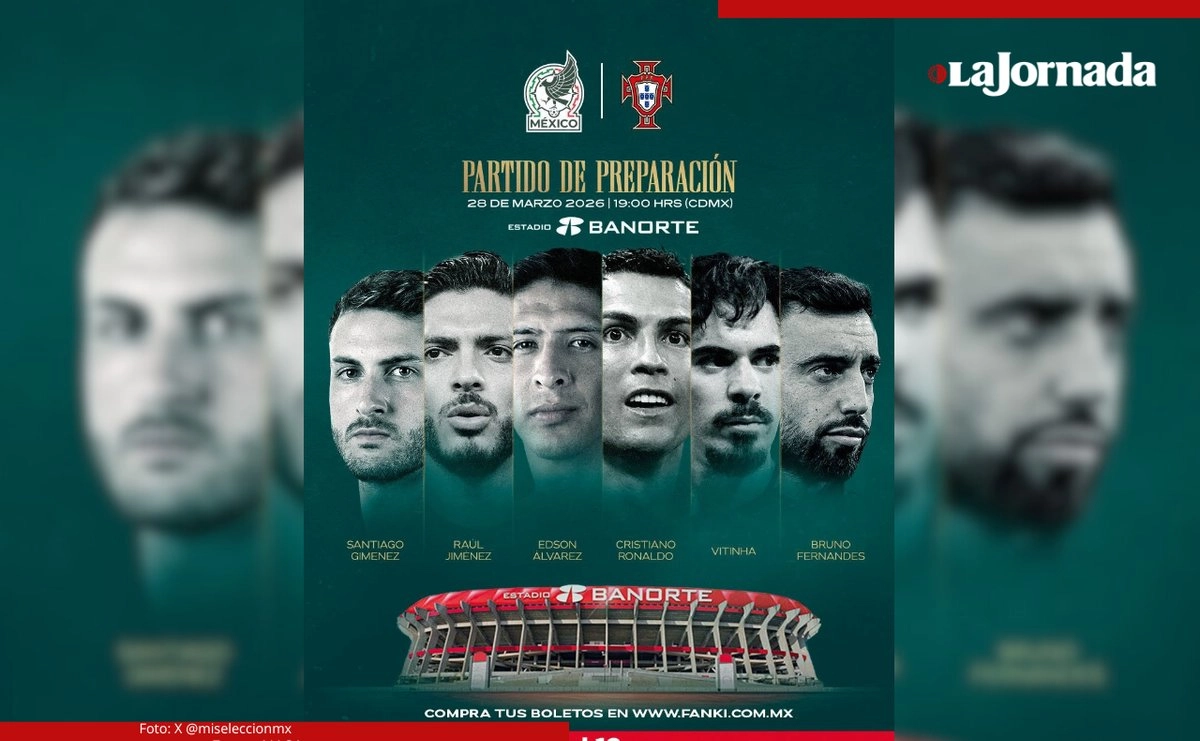 En el cartel que promociona el encuentro, los rostros de Bruno Fernandes, Vitinha y Cristiano Ronaldo, referentes de Portugal, confirman la visita del plantel estelar que dirige desde 2023 el español Roberto Martínez. Foto