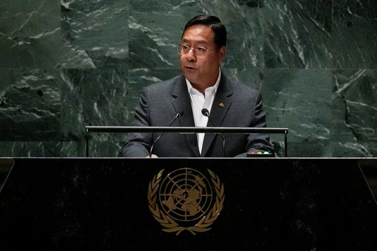 El presidente boliviano Luis Arce, durante su participación en la Asamblea General de las Naciones Unidas, en Nueva York. Foto Ap.