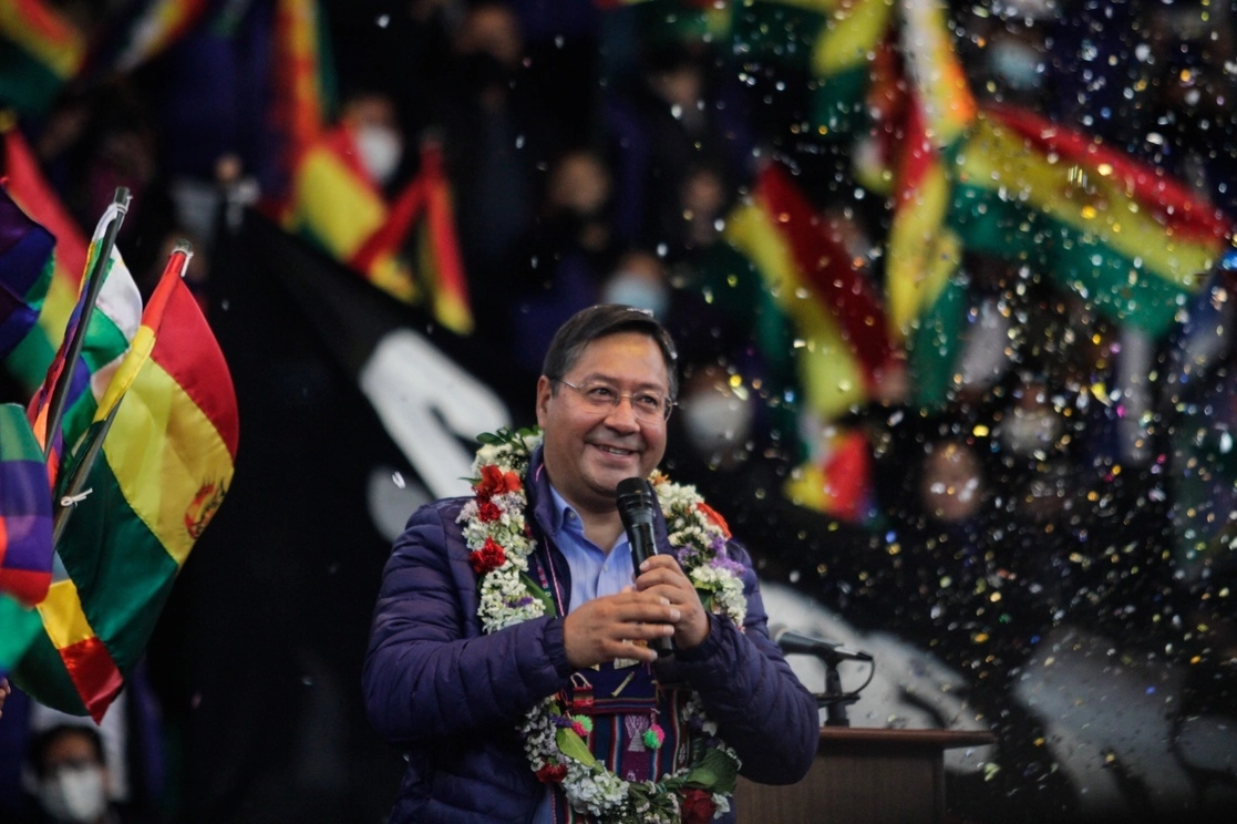 El presidente de Bolivia, Luis Arce, durante un evento en La Paz, el 18 de octubre de 2021. Foto Xinhua