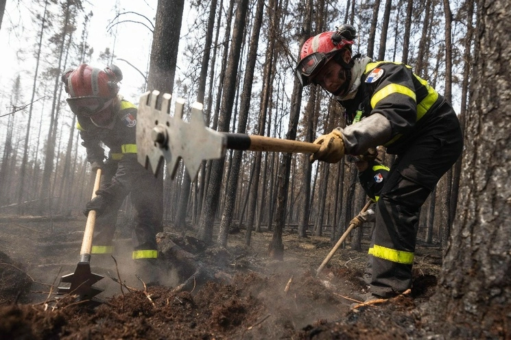 Bomberos franceses son parte del equipo internacional que combate los incendios en Canadá. Foto Afp 