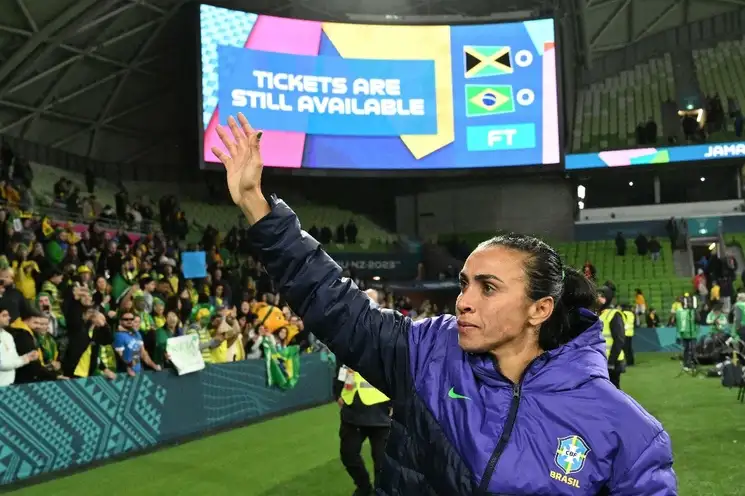 "Ni en mis peores pesadillas soñé con este Mundial", dijo Marta, jugadora brasileña, después del partido ante Jamaica, visiblemente dolida, el 2 de agosto de 2023. Foto Afp