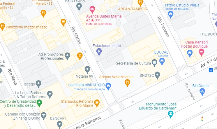 Este lunes se realizó una protesta de los trabajadores de la Secretaría de Cultura en la sede de la dependencia. Foto Google Maps