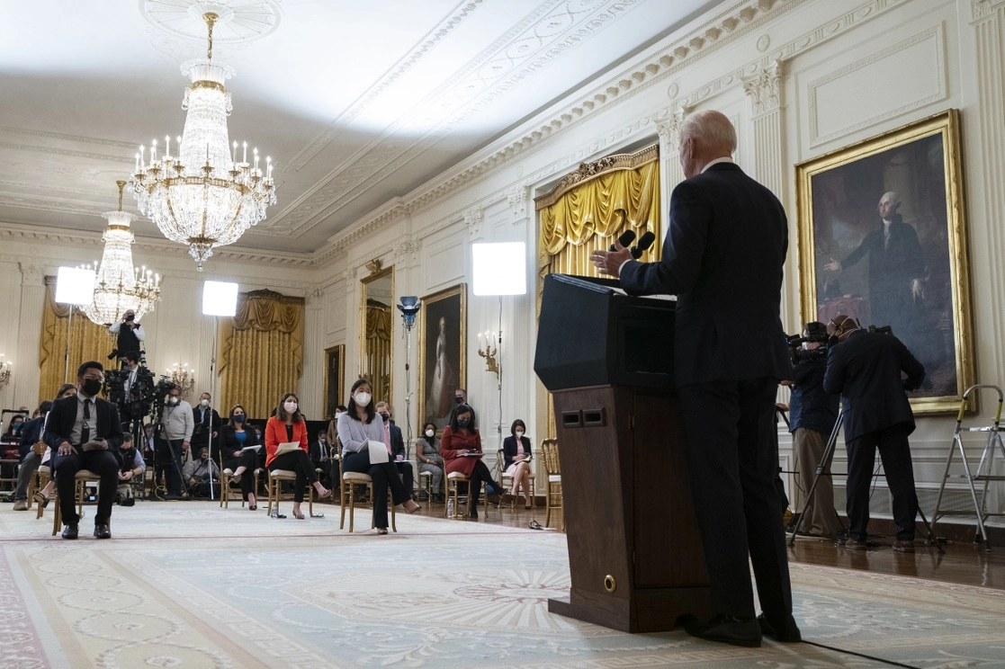 El presidente estadunidense Joe Biden, durante la conferencia de hoy en la Casa Blanca. Foto Ap 