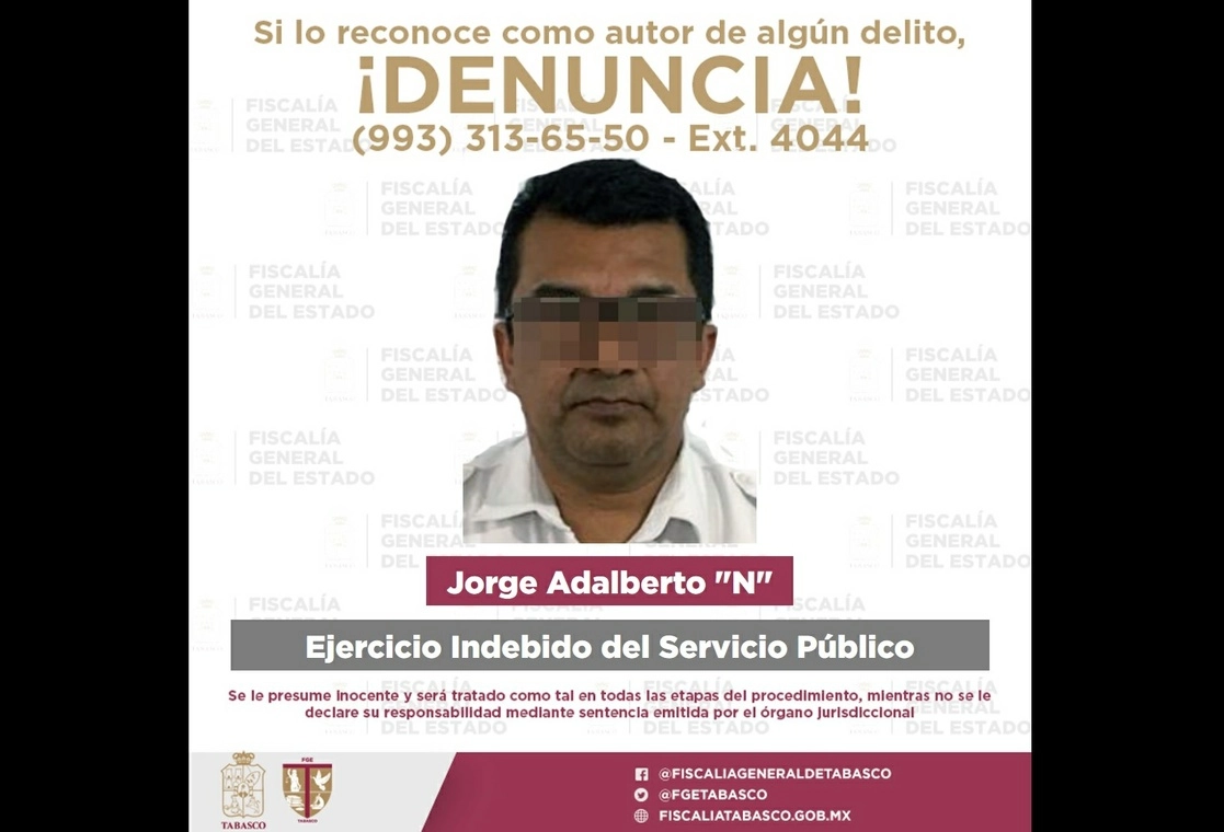 Jorge Adalberto ‘N’ fue detenido en Villahermosa y trasladado al CERESO de Tabasco. Foto tomada del Twitter de @FGETabasco
 