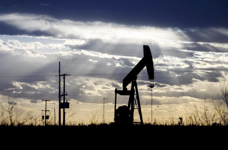 Bomba de varilla para pozos petroleros en imagen de archivo. 