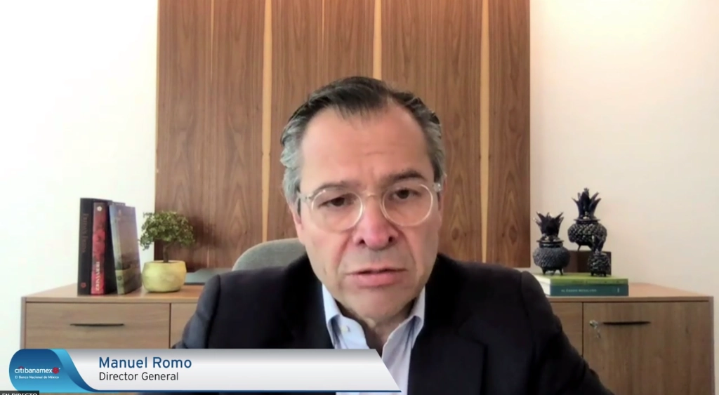 Manuel Romo, director general de Citibanamex, durante la presentación de su reporte de resultados del tercer trimestre de 2020. Imagen tomada de la transmisión en vivo a través del Twitter de @Citibanamex
