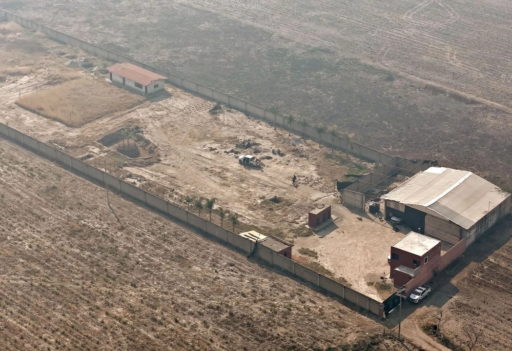 Vista aérea del rancho Izaguirre, en el municipio de Teuchitlán, Jalisco, donde grupos criminales tenían hornos crematorios clandestinos. 