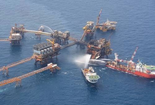 Vista aérea de la plataforma Abkatún Alfa. Foto cortesía de Pemex/ Archivo