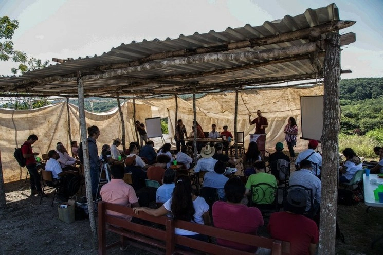 Representantes de Diversas Organizaciones de la Sociedad civil, Académicos y Campesinos del pueblo Maya, durante el “Foro Encuentro en Defensa de la Vida y del Territorio” rechazan la construcción del Tren Maya, en febrero 2020. Foto Cuartoscuro 