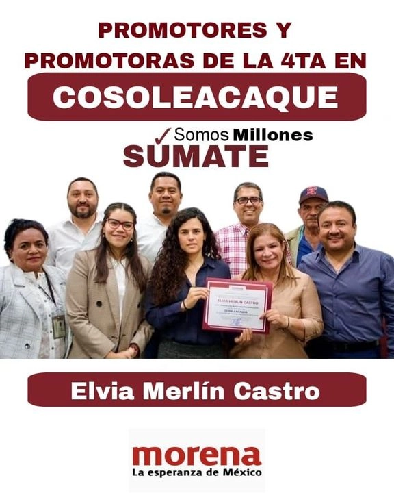  Elvia Merlín Castro promotora de la 4T y señalada como virtual candidata de Morena-PVEM a la presidencia municipal de Cosoleacaque, al sur del estado de Veracruz, dejó el proceso electoral debido a situaciones de inseguridad que prevalecen en la entidad.