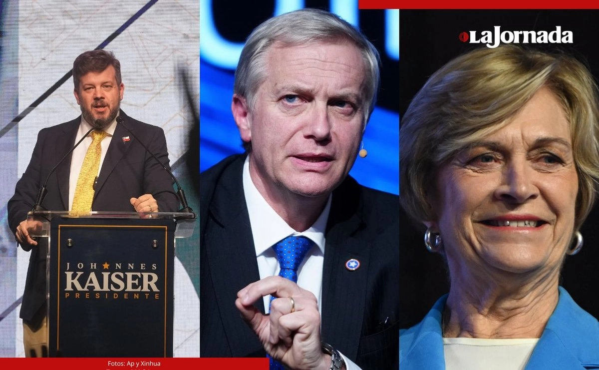 De izquierda a derecha, los candidatos derechistas a la presidencia de Chile: Johannes Kaiser, José Antonio Kast y Evelyn Matthei. Fotos