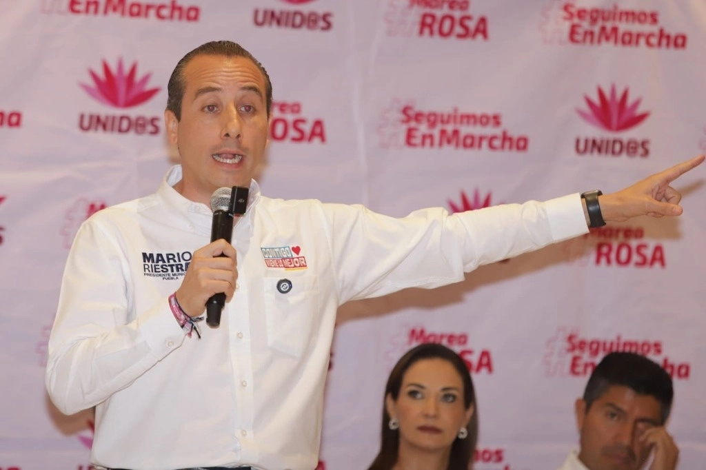 Mario Riestra Piña, aspirante de la alianza PAN-PRI-PRD-PSI, a la alcaldía de Puebla, responsabilizó de lo que pueda sucederle al gobernador Sergio Salomón Céspedes. Foto Daniela Portillo / EsImagen
