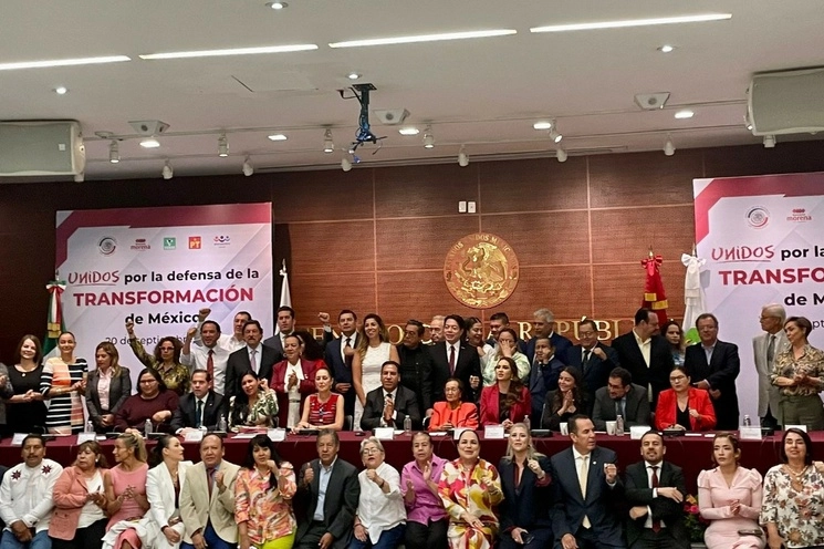 La coordinadora nacional de la 4T, Claudia Sheinbaum, durante su reunión con legisladores en el Senado de la República, en la Ciudad de México, el 20 de septiembre de 2023. Foto Roberto García Ortiz 