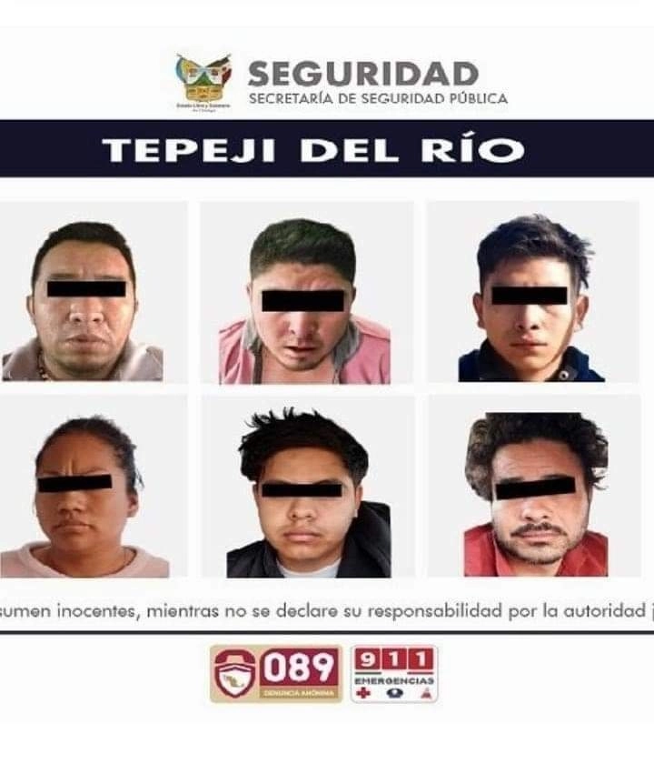 Los detenidos y los objetos confiscados fueron entregados al Ministerio Público para determinar su situación legal. Las investigaciones continúan en curso. Foto Secretaría de Seguridad Tepeji del Río