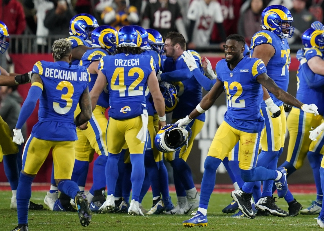 Los Carneros de Los Ángeles festejan su triunfo frente a Tampa Bay. Foto Ap