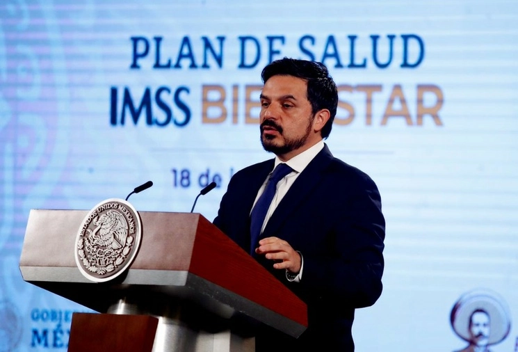 El titular del IMSS, Zoé Robledo durante conferencia de prensa matutina este 18 de julio de 2023. Foto Cristina Rodríguez