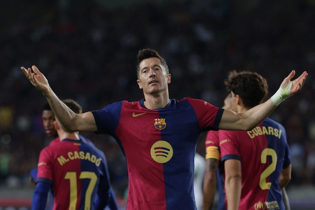 Robert Lewandowski, jugador del Barcelona, durante el juego de La Liga ante el Getafe, el 25 de septiembre de 2024. Foto Afp  