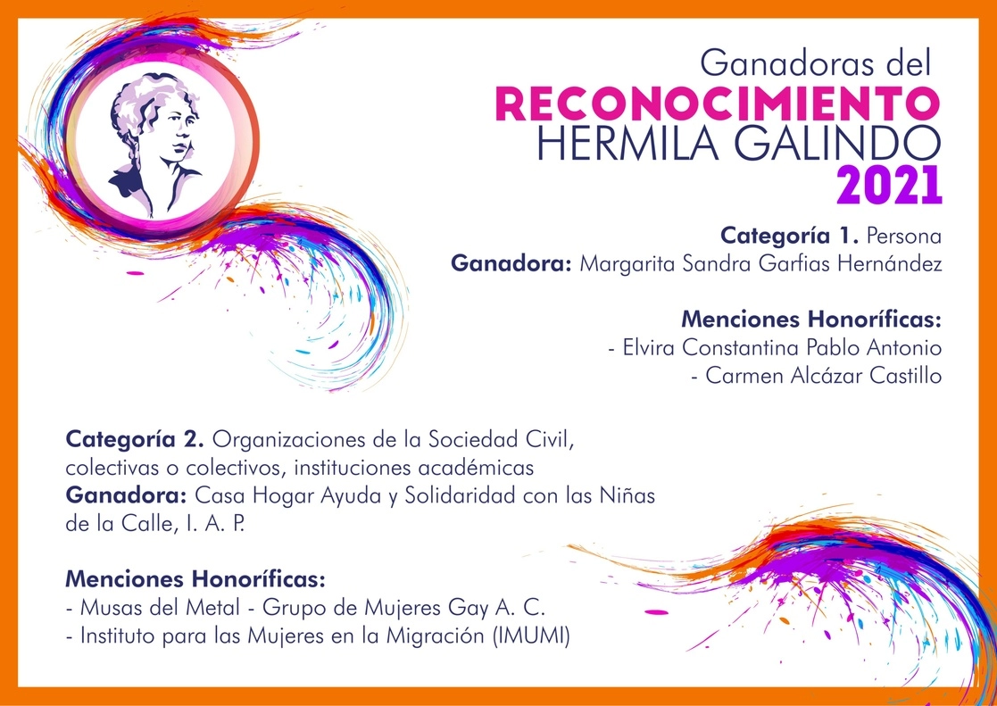 Acreedoras del Reconocimiento Hermila Galindo 2021. Foto Tomada del Twitter @CDHCMX
  