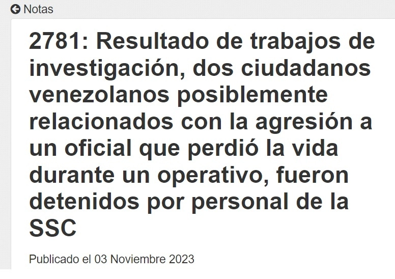 Comunicado de la SSC CDMX.