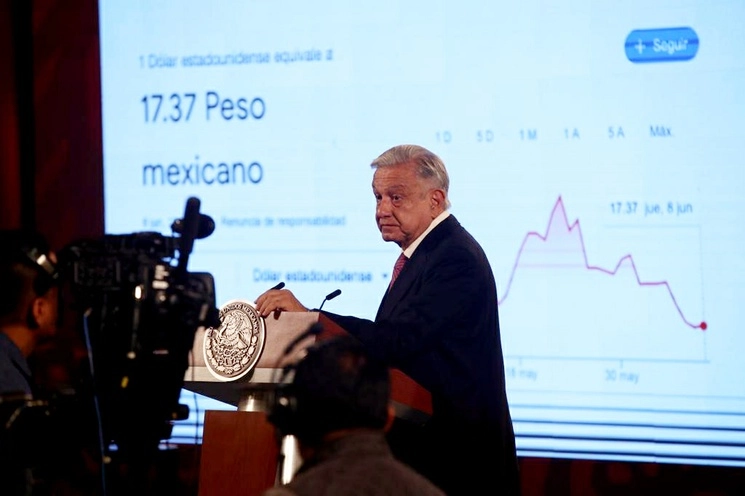 l presidente de México, Andrés Manuel López Obrador, durante su conferencia matutina en Palacio Nacional, en la Ciudad de México, el 8 de junio de 2023. Foto José Antonio López