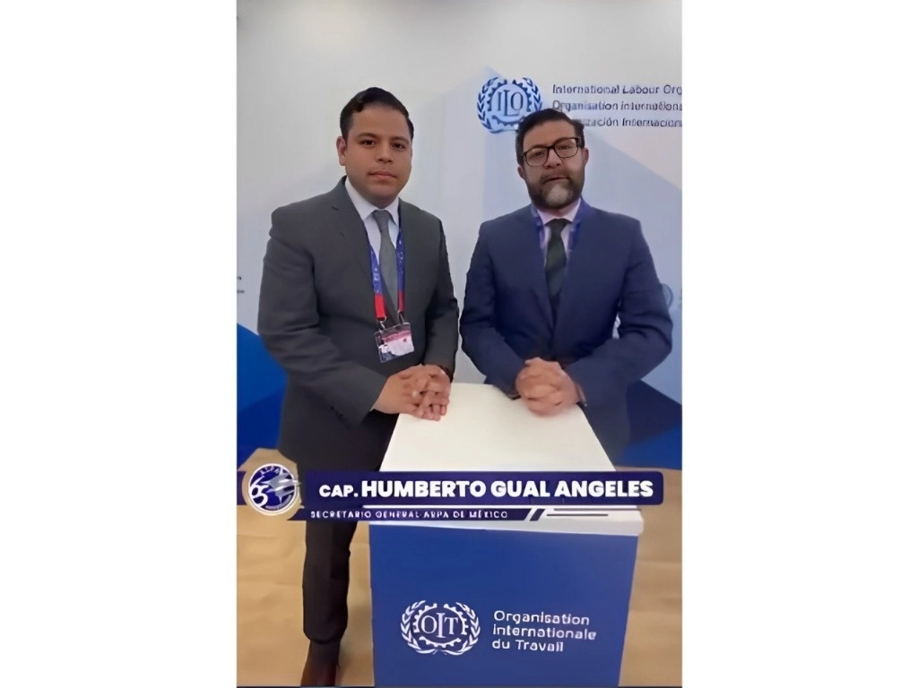 A la derecha, el capitán Humberto Gual Ángeles, secretario general de ASPA, durante el anuncio de la elección en la OIT, el 11 de junio de 2024. Imagen tomada de una video difundido a través de X @aspaprensa