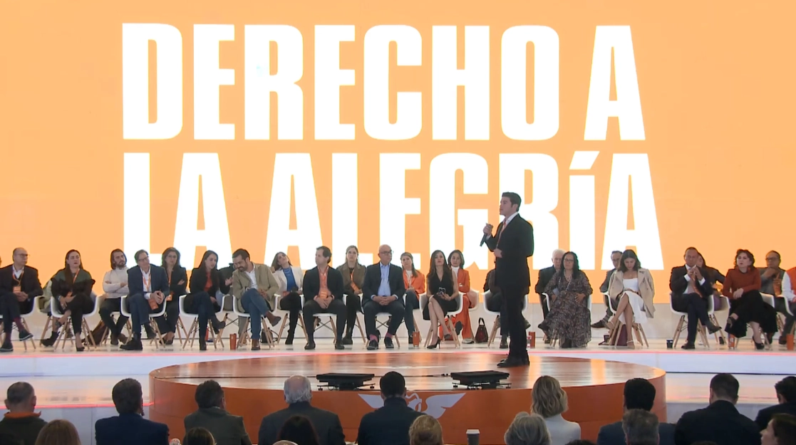 El actual gobernador de Nuevo León, Samuel García, durante la  Convención Nacional Extraordinaria, realizada este lunes. Imagen tomada de la transmisión en vivo