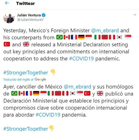 Publicación en la cuenta oficial del funcionario @JulianVenturaV