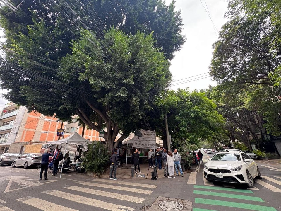 Vecinos de la alcaldía Benito Juárez realizan el 'Laureano Fest' para celebrar que el árbol de más de 100 años no será derribado, en la Ciudad de México, el 21 de junio de 2025.