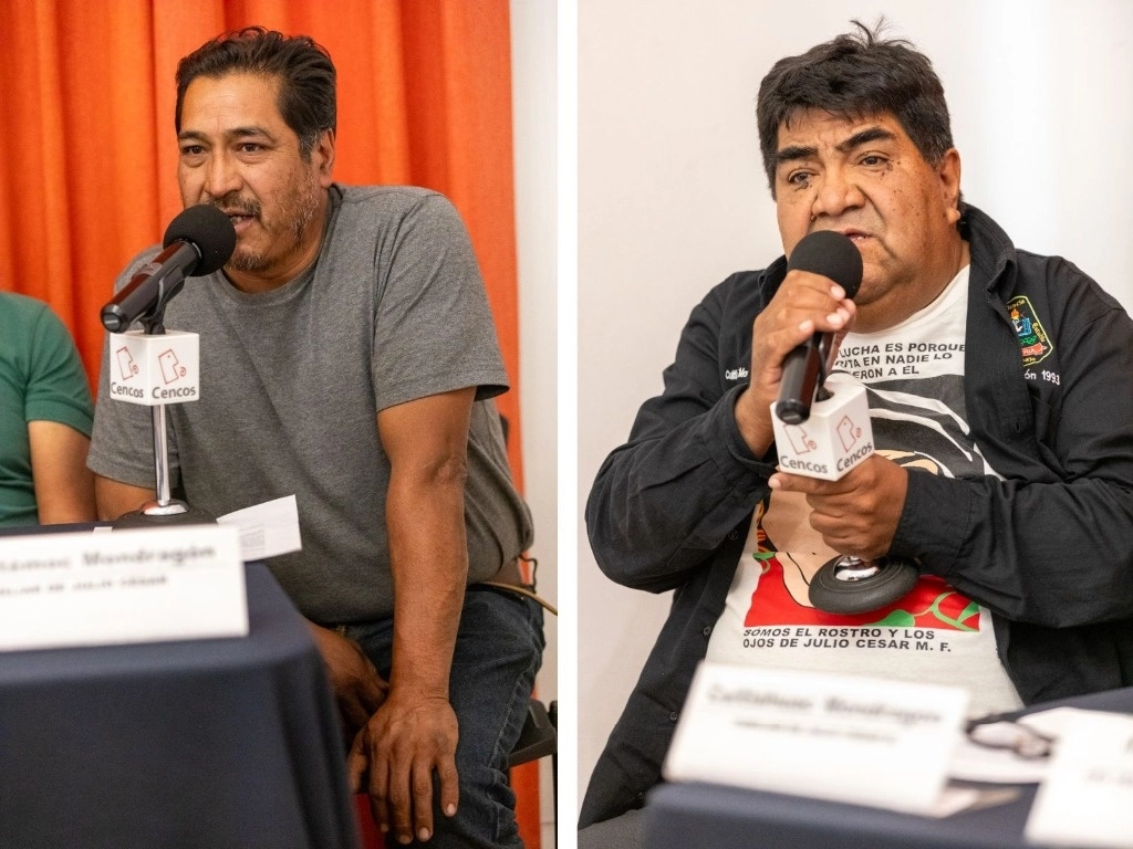 Cuauhtémoc y Cuitláhuac Mondragón, tíos del normalista de Ayotzinapa asesinado en septiembre de 2014. Foto Pablo Ramos
