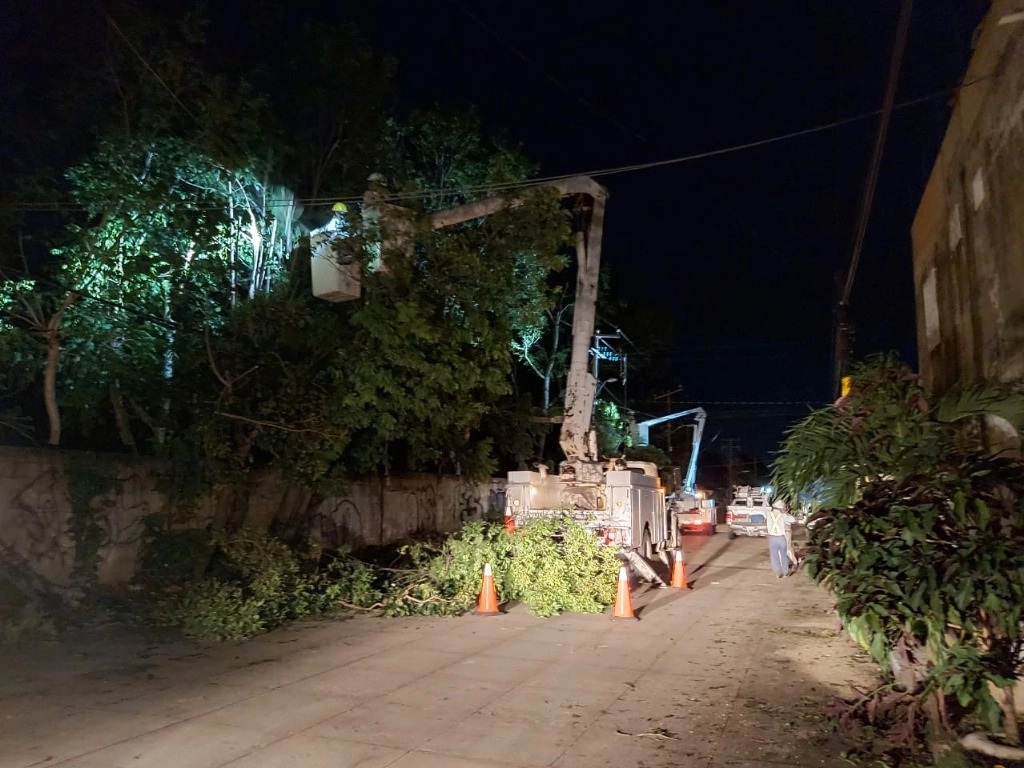 Trabajadores de la CFE laboran para restablecer la electricidad en Yucatán y Quintana Roo tras el paso de ‘Delta’. Foto Tomada del Twitter @CFEmx 