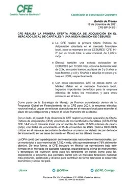 Comunicado de la CFE.