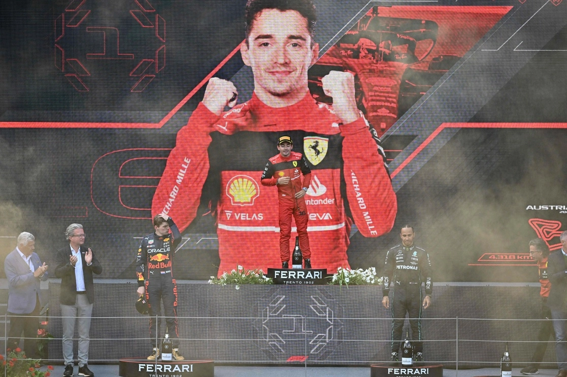 Charles Leclerc de la escudería Ferrari se impuso en el GP de Austria, el 10 de julio de 2022. Foto Afp