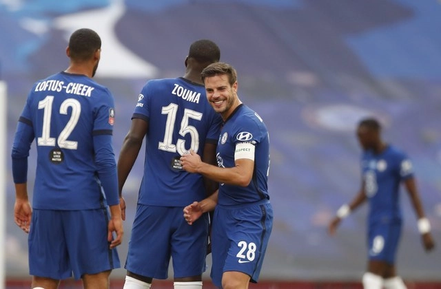 Jugadores del Chelsea celebran su pase a la final en la FA Cup, la cual disputarán contra el Arsenal. Foto Ap