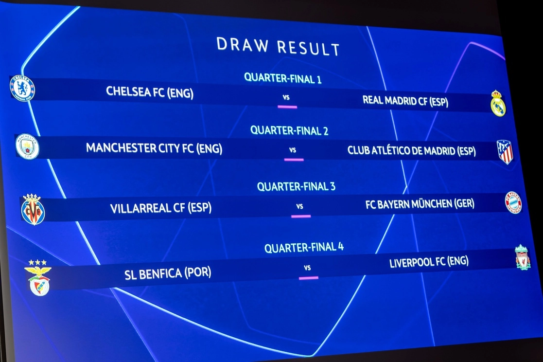 El sorteo de los cuartos de final de la Liga de Campeones determinó este viernes dos atractivos duelos angloespañoles, con el Chelsea (defensor del título) contra el Real Madrid y el Manchester City frente al Atlético de Madrid. Foto Ap