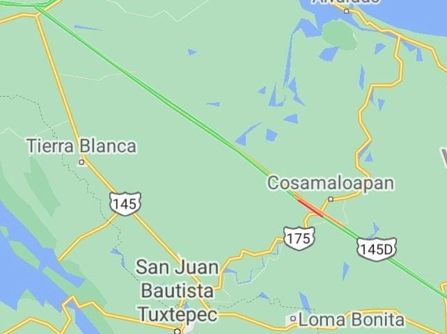 El accidente se registró sobre la carretera Cosamaloapan-La Tinaja. Imagen de Google Maps