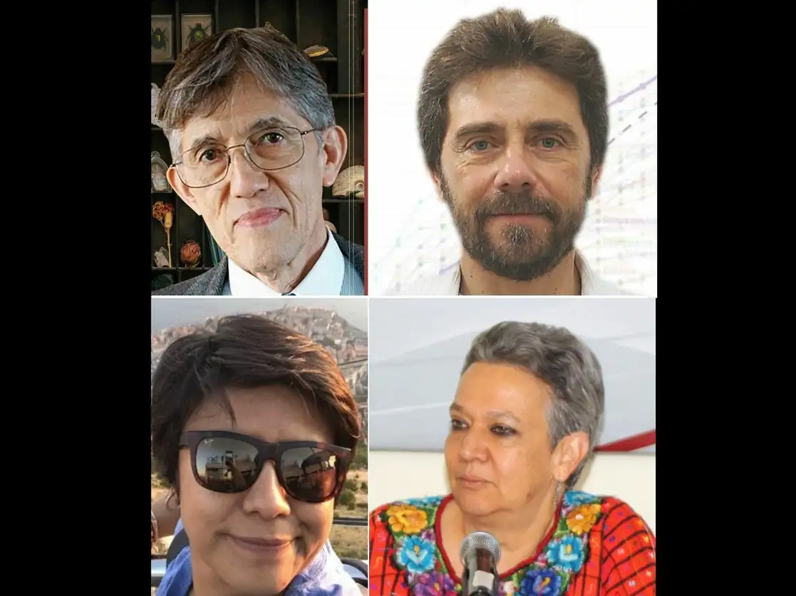 Como responsables de la carta aparecen Rafael Bojalil Parra (UAM); Antonio Lazcano Araujo (UNAM, miembro de El Colegio Nacional); Alma Maldonado Maldonado (Cinvestav) y Gloria Soberón Chávez (UNAM). Fotos tomadas del Twitter de @SocBotMex / @uamceux / @almaldo2 / @IJF_ESCUELA / Archivo
