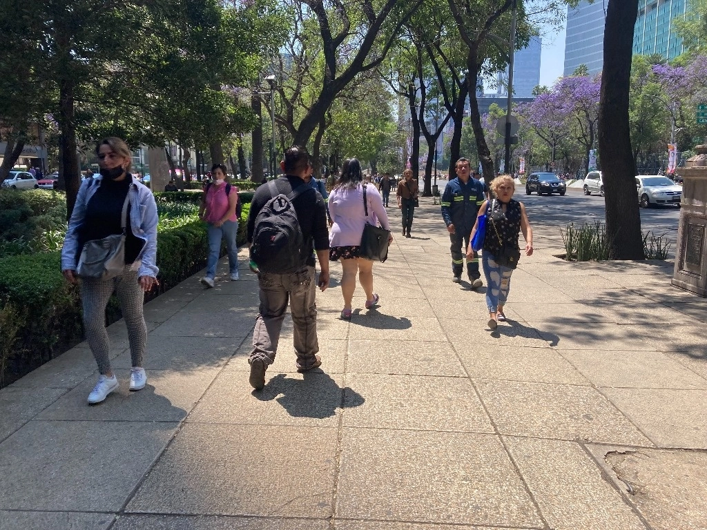 Usuarios caminan por la avenida Paseo de la Reforma tras las afectaciones por el cierre de la Línea 7 del Metrobús. Foto Bertha Teresa Ramírez
