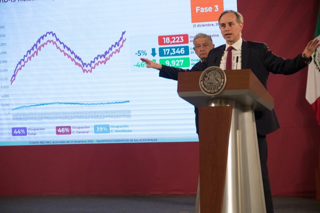 El subsecretario de Prevención y Promoción de la Salud, Hugo López-Gatell, durante la conferencia matutina presidencial, en Palacio Nacional, en la Ciudad de México, el 22 de diciembre de 2020. Foto Cuartoscuro