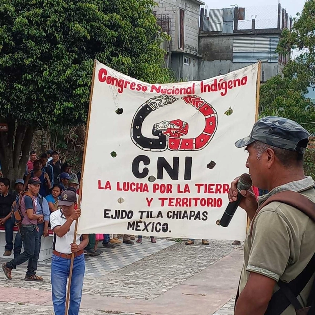  Marcha del Congreso Nacional Indígena el pasado 19 de mayo en el ejido Tila, para exigir al gobierno de Chiapas su intervención por la falsificación de firmas presuntamente cometida por Eduardo Gutiérrez Martínez, quien usurpa el cargo de presidente del comisariado ejidal. Foto tomada de Facebook