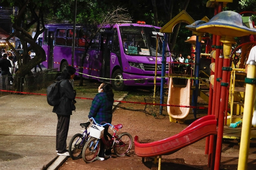 El chofer de un camión de transporte público perdió el control por ir a exceso de velocidad en eje 10 sur, colonia Santo Domingo, Coyoacán. Foto Víctor Camacho